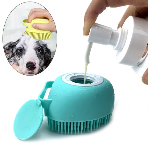 Escova de Silicone para banho em Cães e Gatos com porta shampoo